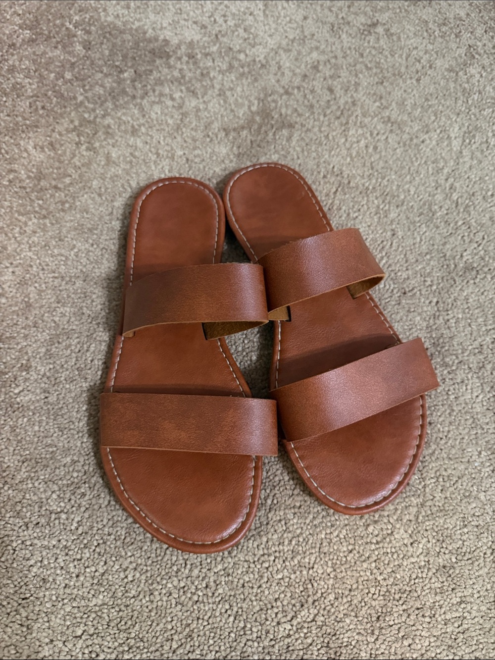 Brown Double-Strap Slide Sandals